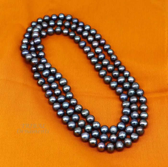 9mm 716 carats fresh water pearl dark gray bright shining beaded 48 inches necklace chain looking gorgeous brides groom jewelry pnec01 TRIBAL ORNAMENTS Necklaces