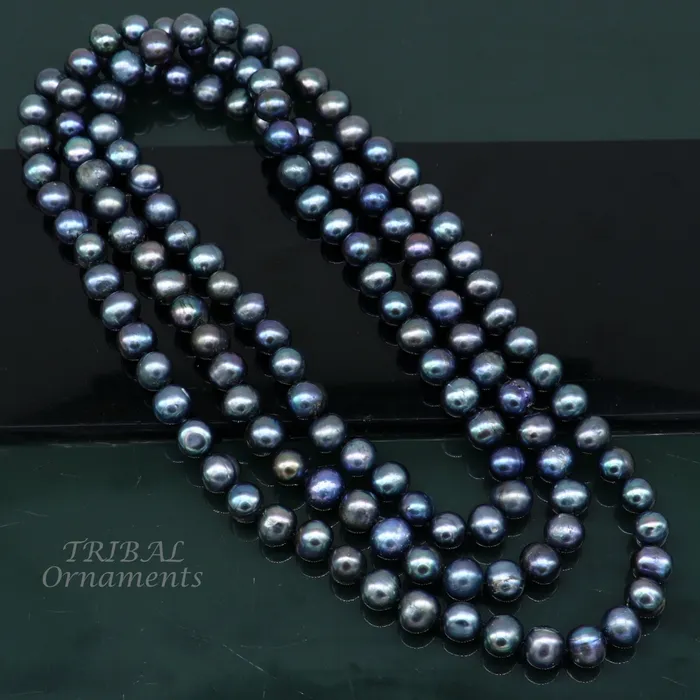 9mm 716 carats fresh water pearl dark gray bright shining beaded 48 inches necklace chain looking gorgeous brides groom jewelry pnec01 TRIBAL ORNAMENTS Necklaces