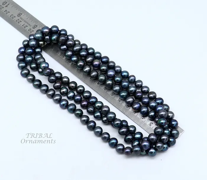 9mm 716 carats fresh water pearl dark gray bright shining beaded 48 inches necklace chain looking gorgeous brides groom jewelry pnec01 TRIBAL ORNAMENTS Necklaces