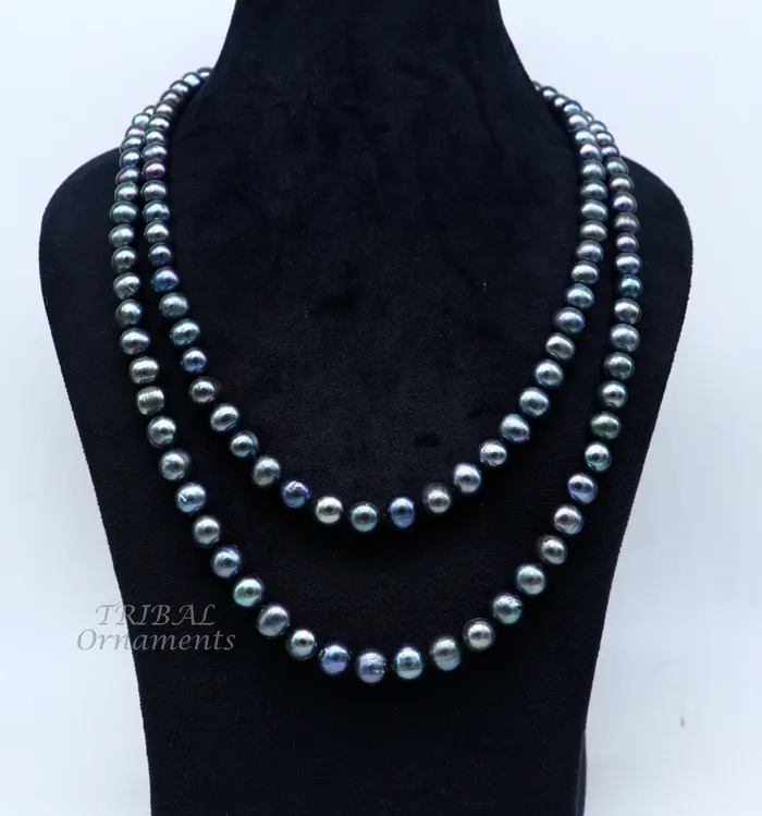 9mm 716 carats fresh water pearl dark gray bright shining beaded 48 inches necklace chain looking gorgeous brides groom jewelry pnec01 TRIBAL ORNAMENTS Necklaces