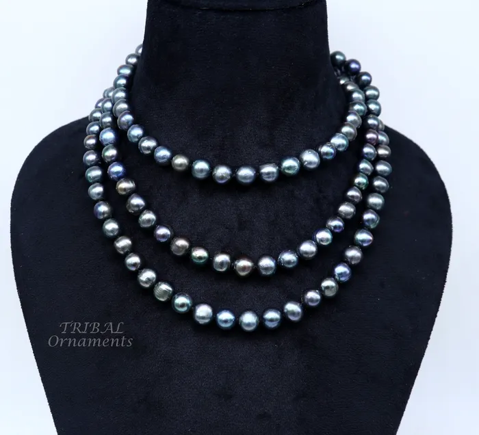 9mm 716 carats fresh water pearl dark gray bright shining beaded 48 inches necklace chain looking gorgeous brides groom jewelry pnec01 TRIBAL ORNAMENTS Necklaces