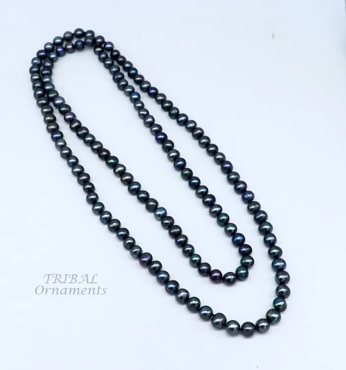 9mm 716 carats fresh water pearl dark gray bright shining beaded 48 inches necklace chain looking gorgeous brides groom jewelry pnec01 TRIBAL ORNAMENTS Necklaces