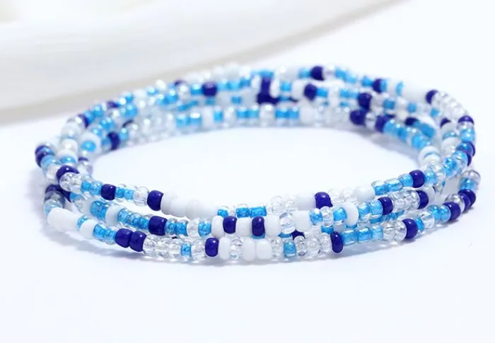 B1102 Blues White Clear Seed Beads Strand Bracelet POLLY Bracelets