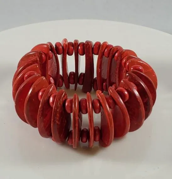 Bracelets Polly B743 Red Wooden Disk Bead Bracelet