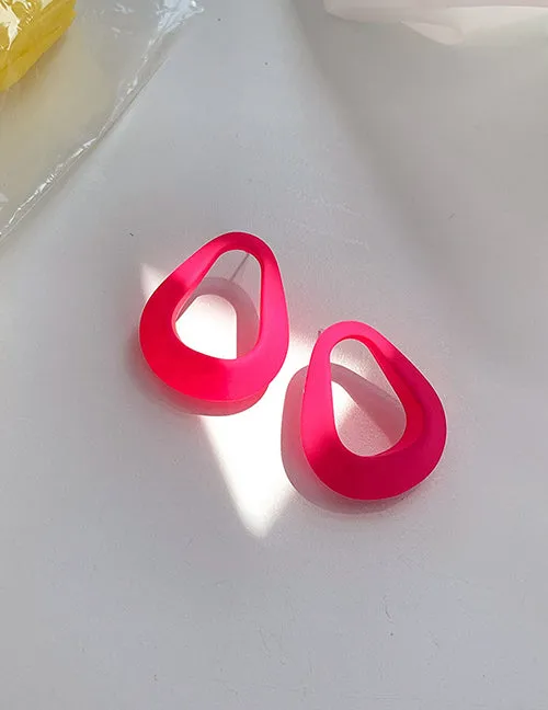 E609 Hot Pink Geometric Acrylic Earrings 02 Earrings