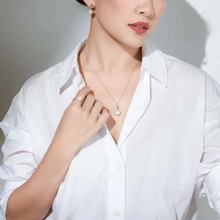 Earrings 18k Freshwater Pearl Earrings KE00102 Si Dian Jin Pearly Lustre