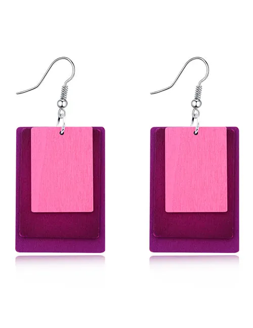 Earrings E636 Shades of Pink Wooden Rectangle Earrings 02