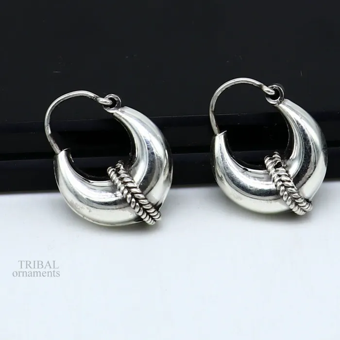 Earrings TRIBAL ORNAMENTS Vintage Design 925 sterling silver fabulous hoops earring tribal kundal earring from Rajasthan India best gifting unisex jewelry ear1048
