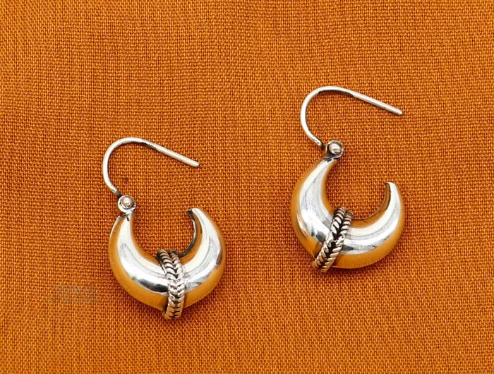 Earrings TRIBAL ORNAMENTS Vintage Design 925 sterling silver fabulous hoops earring tribal kundal earring from Rajasthan India best gifting unisex jewelry ear1048