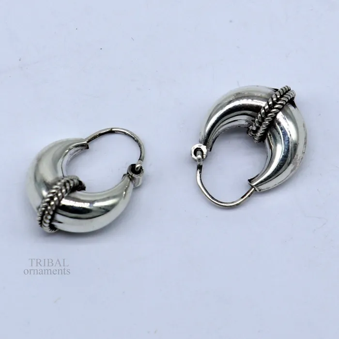 Earrings TRIBAL ORNAMENTS Vintage Design 925 sterling silver fabulous hoops earring tribal kundal earring from Rajasthan India best gifting unisex jewelry ear1048