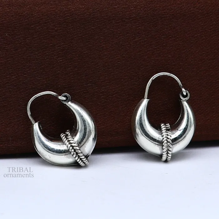 Earrings TRIBAL ORNAMENTS Vintage Design 925 sterling silver fabulous hoops earring tribal kundal earring from Rajasthan India best gifting unisex jewelry ear1048