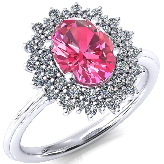 Eridanus Oval Pink Sapphire 4 Prong Diamond Cluster Halo Engagement Ring Fire Brilliance Rings Eridanus Oval Pink Sapphire 4 Prong Diamond Cluster Halo Engagement Ring Fire Brilliance Rings