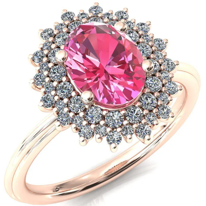Eridanus Oval Pink Sapphire 4 Prong Diamond Cluster Halo Engagement Ring Fire Brilliance Rings