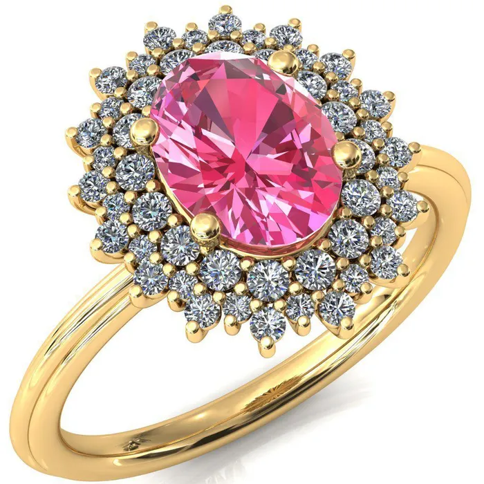 Eridanus Oval Pink Sapphire 4 Prong Diamond Cluster Halo Engagement Ring Fire Brilliance Rings