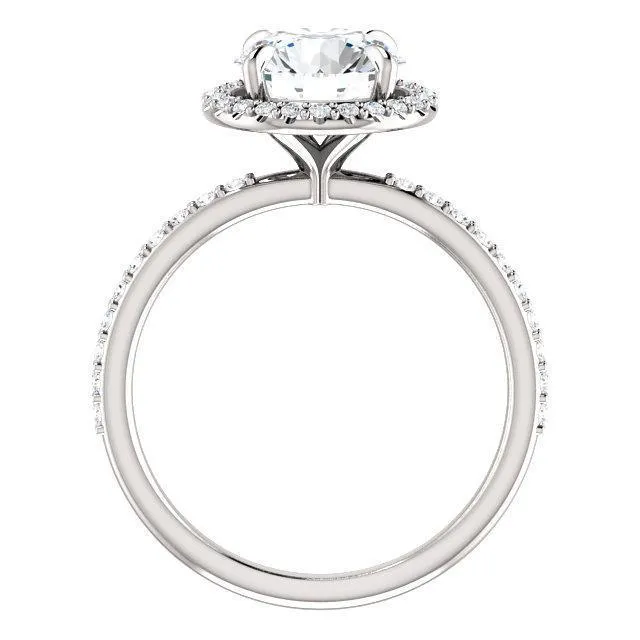 Fire Brilliance Rings 12mm or 6 Cts DEW Round Moissanite Center Stone Diamond Accent Ice Halo 950 Platinum Ring