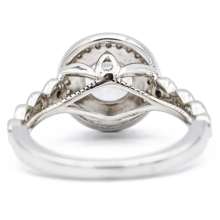 Fire Brilliance Rings 75mm Round Center 14K White Solid Gold Diamond Halo Milgrain Design Ring