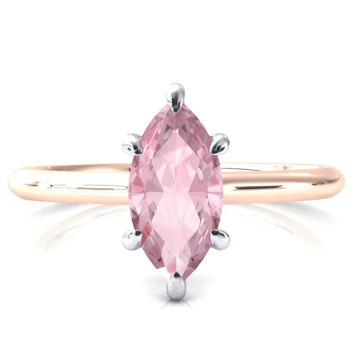 Fire Brilliance Rings Janey Marquise Pink Sapphire 6 Prongs Claw Floating Halo Inverted Cathedral Ring