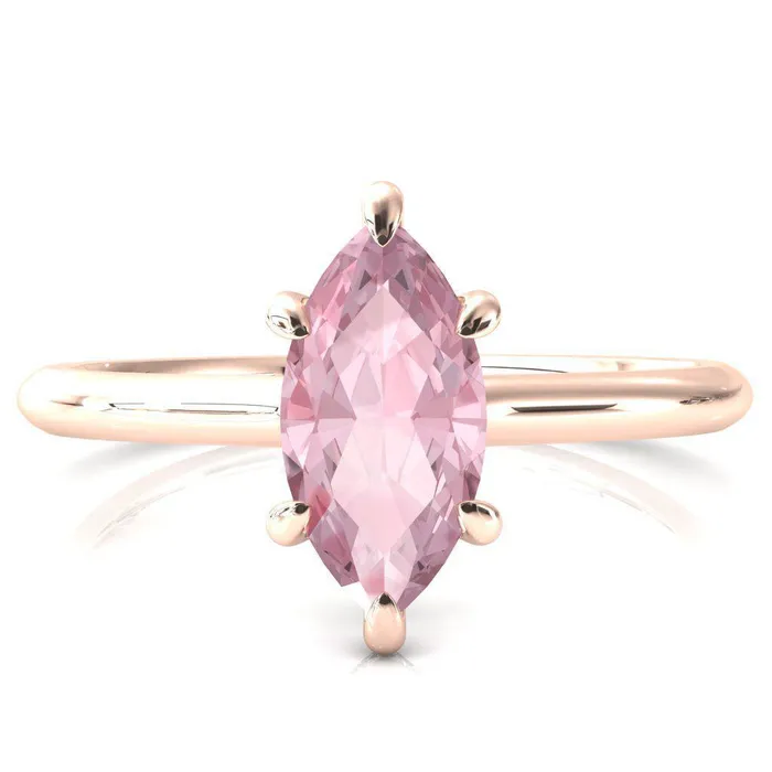 Fire Brilliance Rings Janey Marquise Pink Sapphire 6 Prongs Claw Floating Halo Inverted Cathedral Ring