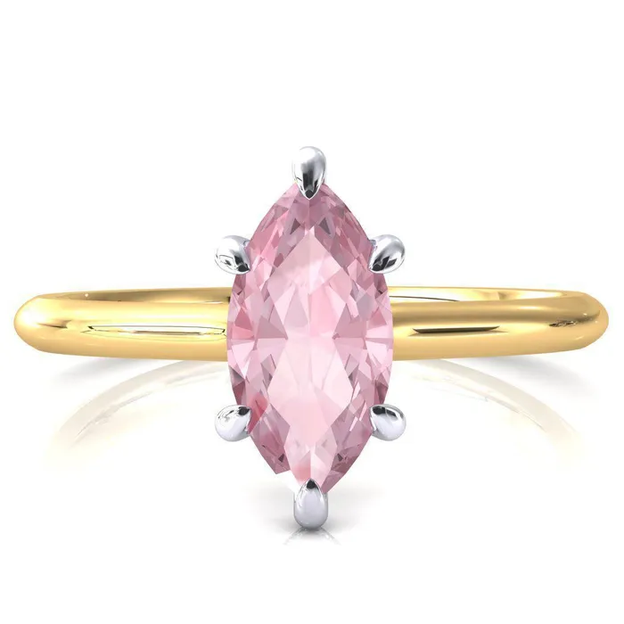 Fire Brilliance Rings Janey Marquise Pink Sapphire 6 Prongs Claw Floating Halo Inverted Cathedral Ring