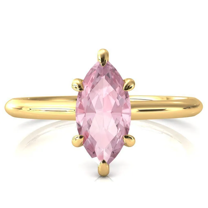 Fire Brilliance Rings Janey Marquise Pink Sapphire 6 Prongs Claw Floating Halo Inverted Cathedral Ring