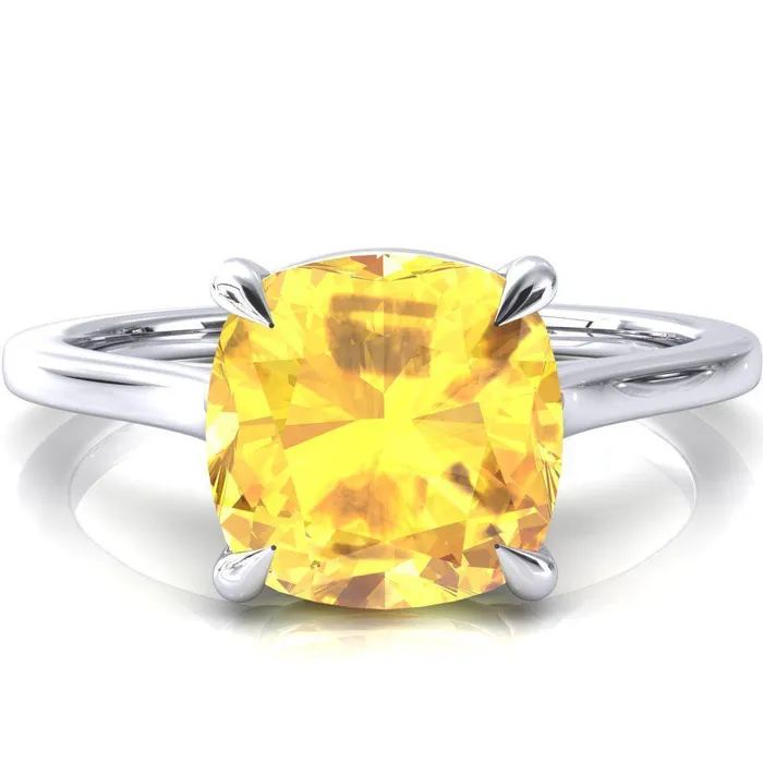 Fire Brilliance Rings Lizzy Cushion Yellow Sapphire 4 Claw Prong Cathedral Engagement Ring Fire Brilliance Rings Lizzy Cushion Yellow Sapphire 4 Claw Prong Cathedral Engagement Ring