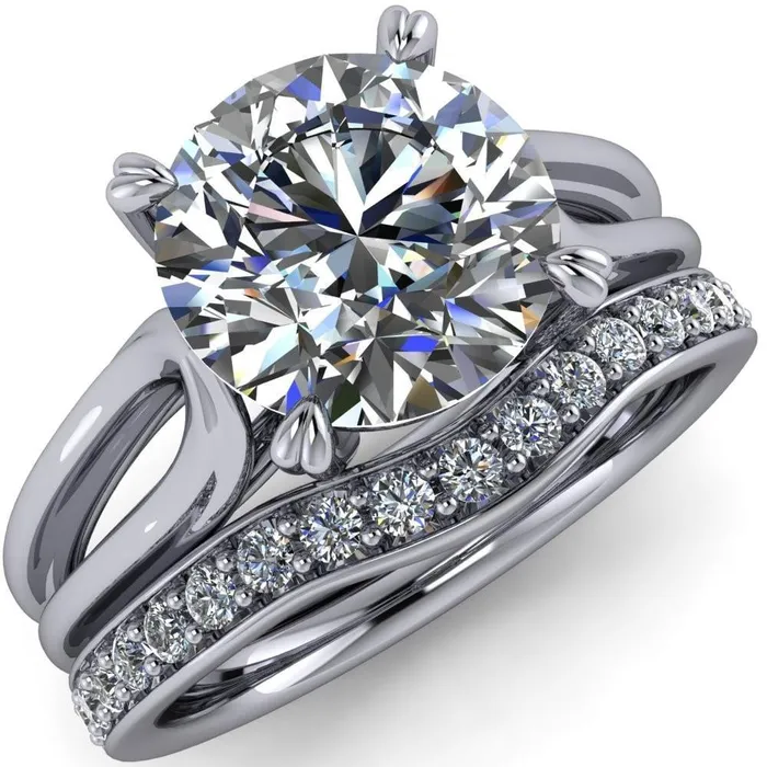 Fire Brilliance Rings Martha Round Center Stone 4 Prong Split Shank Engagement Ring