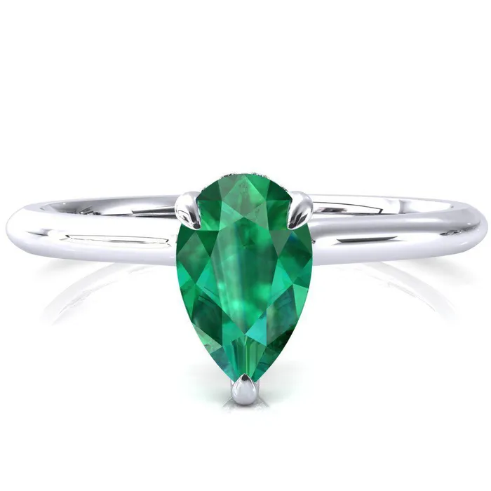 Janey Pear Emerald 3 Prongs Claw Floating Halo Inverted Cathedral Ring Fire Brilliance Rings Janey Pear Emerald 3 Prongs Claw Floating Halo Inverted Cathedral Ring Fire Brilliance Rings