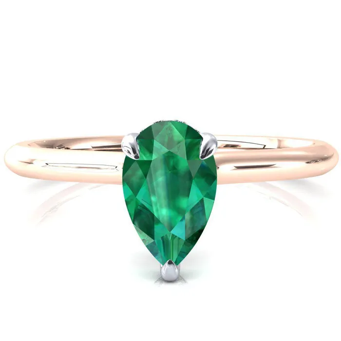 Janey Pear Emerald 3 Prongs Claw Floating Halo Inverted Cathedral Ring Fire Brilliance Rings