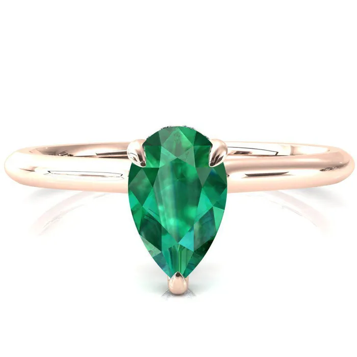 Janey Pear Emerald 3 Prongs Claw Floating Halo Inverted Cathedral Ring Fire Brilliance Rings