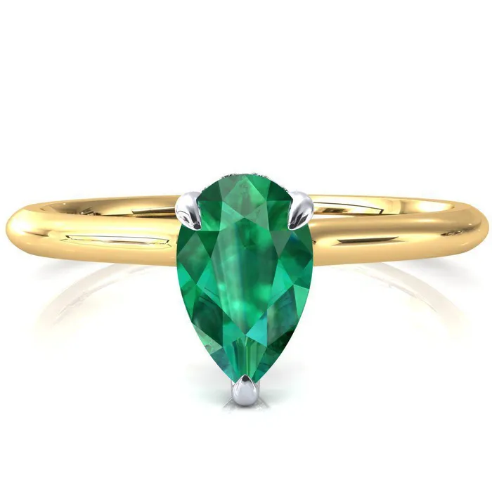 Janey Pear Emerald 3 Prongs Claw Floating Halo Inverted Cathedral Ring Fire Brilliance Rings