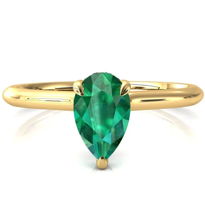 Janey Pear Emerald 3 Prongs Claw Floating Halo Inverted Cathedral Ring Fire Brilliance Rings