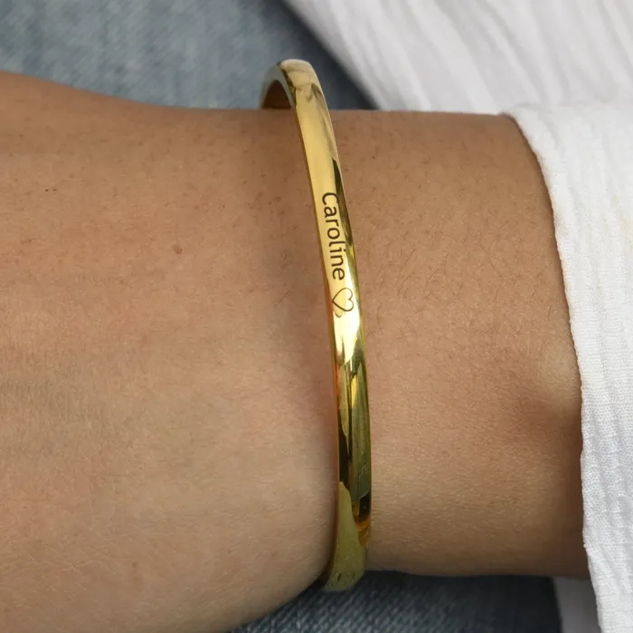 Jewelvers 18K GoldFilled Personalized Name Bracelet Customized Engraved Bracelet Gold Bangle Bracelet Stackable Name Bangle Bracelets Jewelvers 18K GoldFilled Personalized Name Bracelet Customized Engraved Bracelet Gold Bangle Bracelet Stackable Name Bangle Bracelets