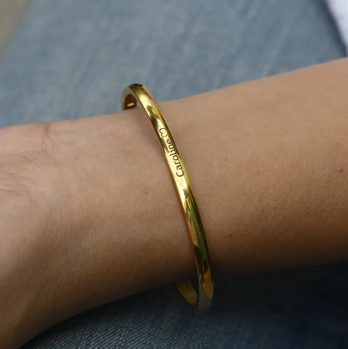 Jewelvers 18K GoldFilled Personalized Name Bracelet Customized Engraved Bracelet Gold Bangle Bracelet Stackable Name Bangle Bracelets