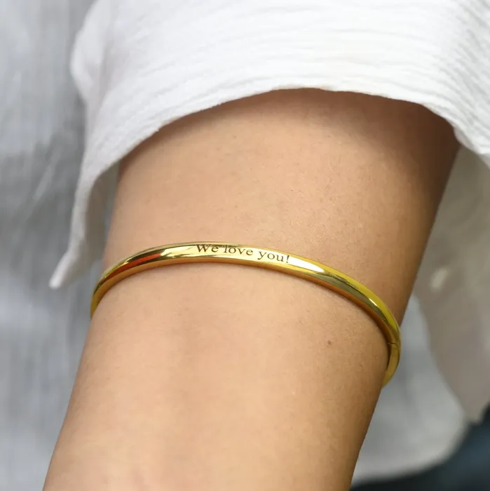 Jewelvers 18K GoldFilled Personalized Name Bracelet Customized Engraved Bracelet Gold Bangle Bracelet Stackable Name Bangle Bracelets