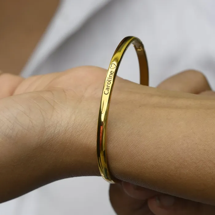 Jewelvers 18K GoldFilled Personalized Name Bracelet Customized Engraved Bracelet Gold Bangle Bracelet Stackable Name Bangle Bracelets