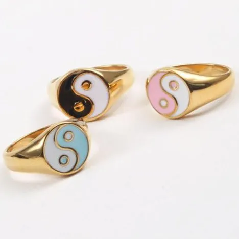 Jewelvers Rings 18K GoldFilled Enamel Yin and Yang Ring Jewelvers Rings 18K GoldFilled Enamel Yin and Yang Ring