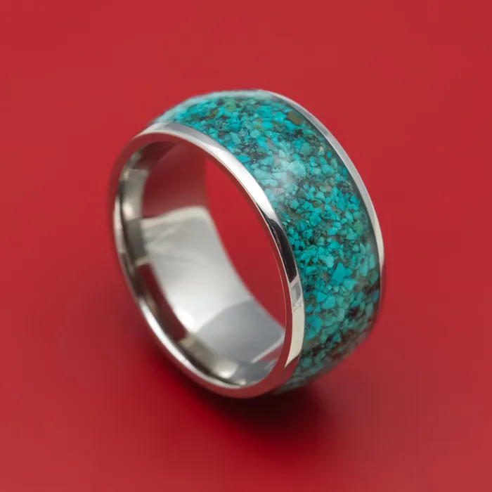 Lashbrook Rings Titanium and Chrysocolla Mens Ring Custom Made Stone Inlay Band