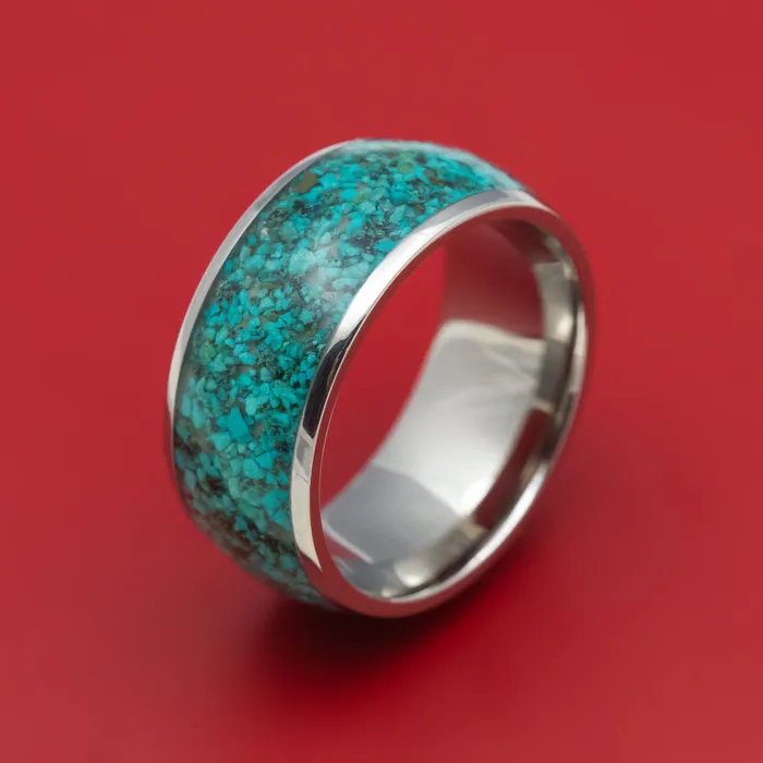 Lashbrook Rings Titanium and Chrysocolla Mens Ring Custom Made Stone Inlay Band Lashbrook Rings Titanium and Chrysocolla Mens Ring Custom Made Stone Inlay Band