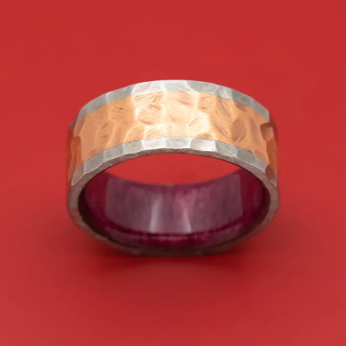 Lashbrook Titanium and Copper Ring Rock Finished with Wood Sleeve Custom Band Rings Lashbrook Titanium and Copper Ring Rock Finished with Wood Sleeve Custom Band Rings