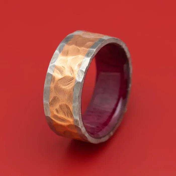 Lashbrook Titanium and Copper Ring Rock Finished with Wood Sleeve Custom Band Rings Lashbrook Titanium and Copper Ring Rock Finished with Wood Sleeve Custom Band Rings