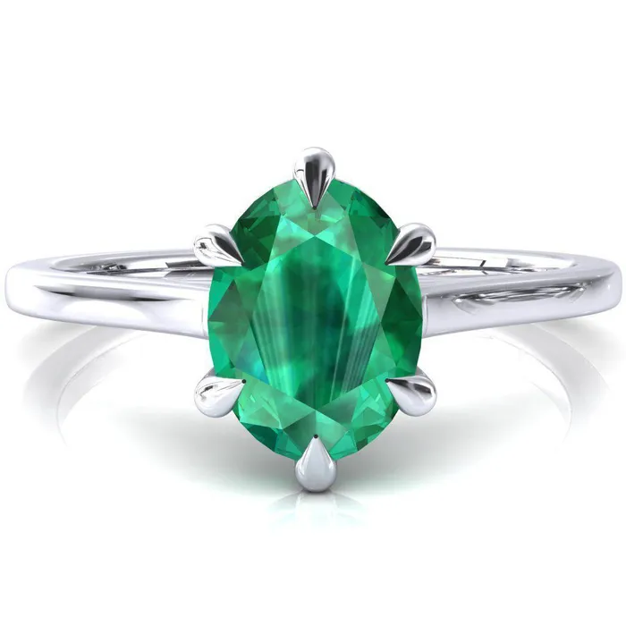 Lizzy Oval Emerald 6 Claw Prong Cathedral Engagement Ring Fire Brilliance Rings