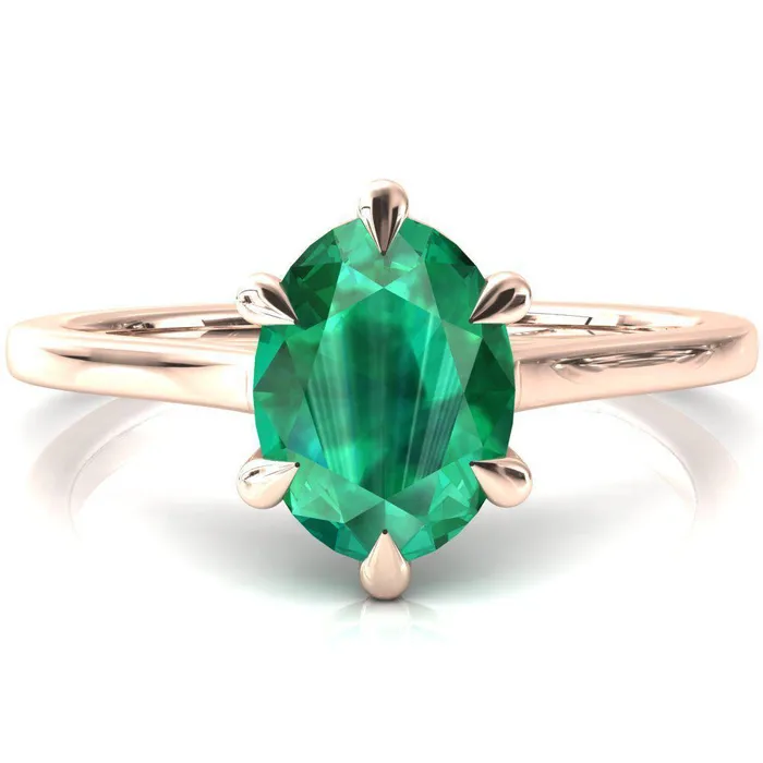 Lizzy Oval Emerald 6 Claw Prong Cathedral Engagement Ring Fire Brilliance Rings