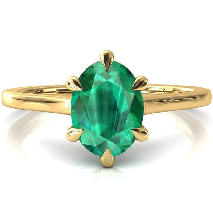 Lizzy Oval Emerald 6 Claw Prong Cathedral Engagement Ring Fire Brilliance Rings