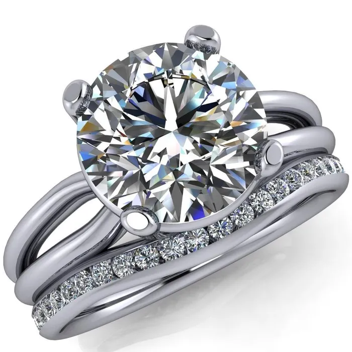 Merci Round Center Stone 4 Prong Split Shank Ring Fire Brilliance Rings