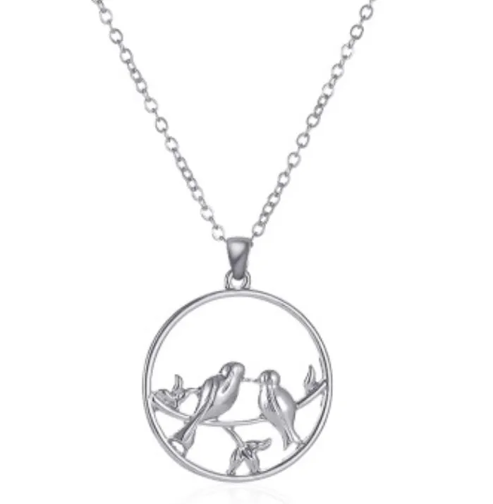 N1498 Silver Round Hollow Birds Necklace With Free Earrings 01 Necklaces