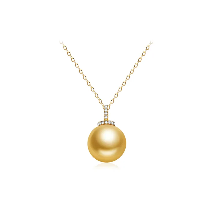 Necklaces Pearly Lustre 18K Solid Gold South Sea Golden Pearl Necklace KN00240