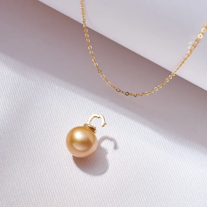 Necklaces Pearly Lustre 18K Solid Gold South Sea Golden Pearl Necklace KN00240