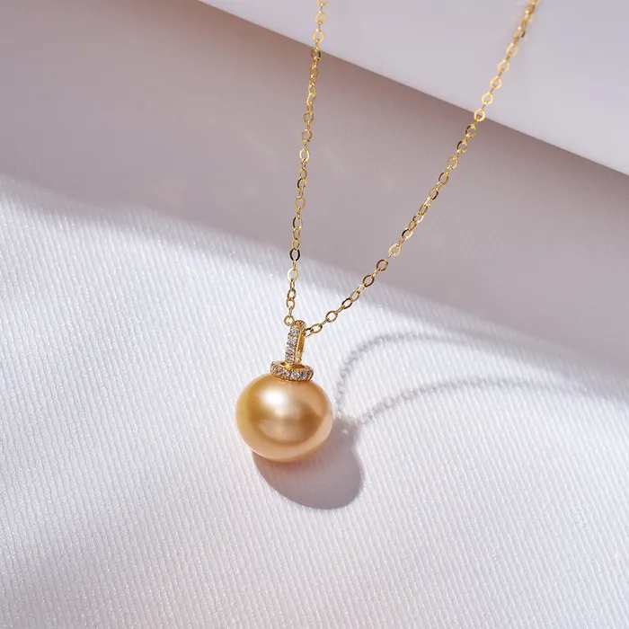 Necklaces Pearly Lustre 18K Solid Gold South Sea Golden Pearl Necklace KN00240