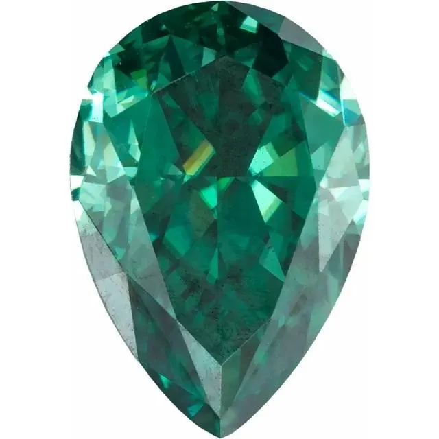 Pear Diamond Faceted FAB Green Moissanite Loose Stone Fire Brilliance Rings