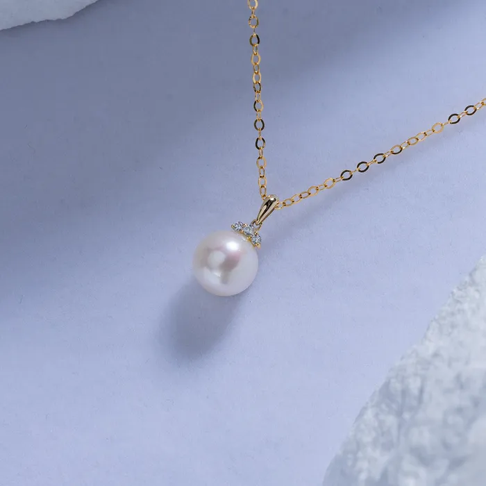 Pearly Lustre Necklaces 18K Solid Gold Freshwater Pearl Necklace KN00096